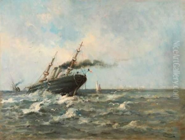 Paquebot Remontant Le Courant Oil Painting by Pompeo Mariani