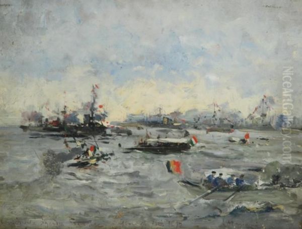 L'arrivo Della Squadra Francese - Festa Colombiana Oil Painting by Pompeo Mariani