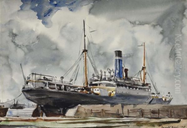 Ships At Dock Oil Painting by Reginald Marsh