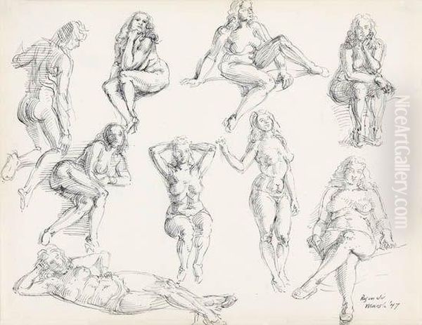 Nude Studies Oil Painting by Reginald Marsh