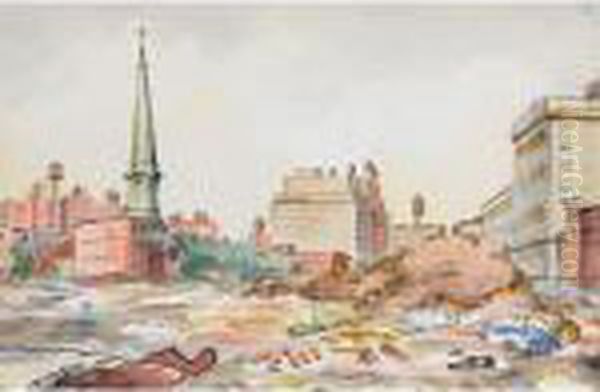 City Construction Oil Painting by Reginald Marsh