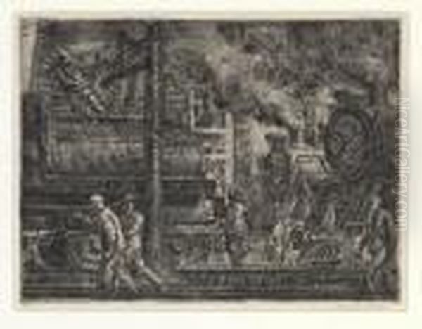 Erie R.r Locos Watering Oil Painting by Reginald Marsh