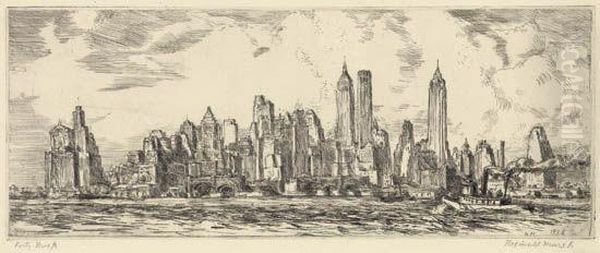 N.y. Skyline Oil Painting by Reginald Marsh
