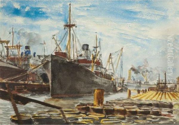 Docked Freighter Oil Painting by Reginald Marsh