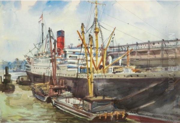 Ship And Scows Oil Painting by Reginald Marsh