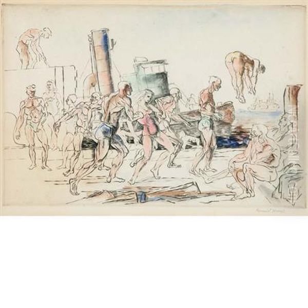 Bathers On The Hudson Oil Painting by Reginald Marsh