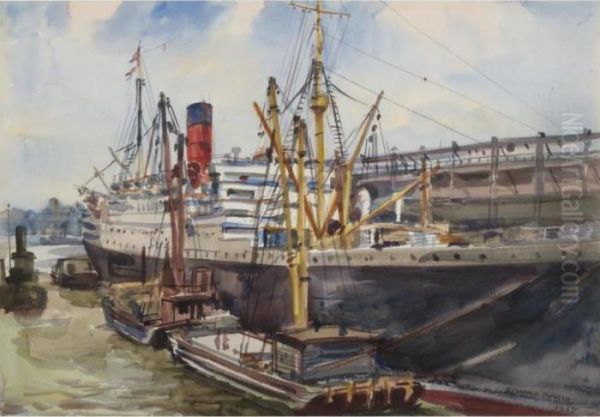 Ocean Liner With A Red Smoke-stack Oil Painting by Reginald Marsh