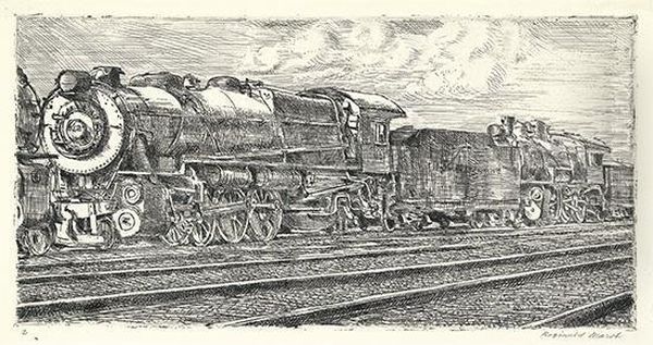 P. R. R. Loco Waiting To Be Junked. Oil Painting by Reginald Marsh