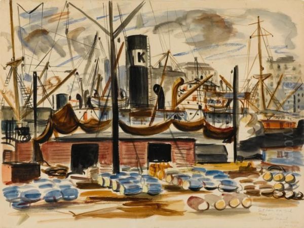 East River, New York Oil Painting by Reginald Marsh