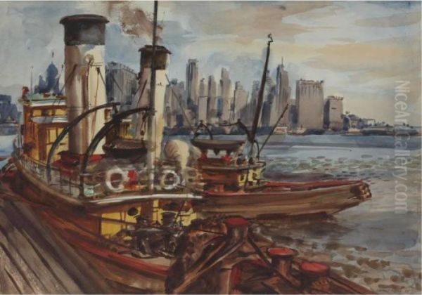 Two Tugboats Oil Painting by Reginald Marsh