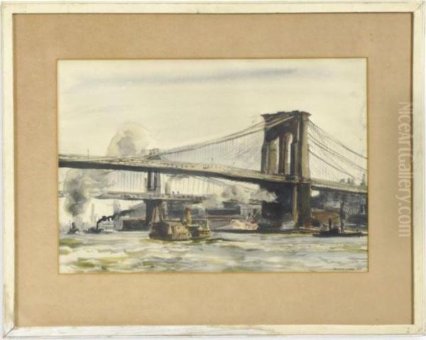 Brooklyn Bridge Oil Painting by Reginald Marsh