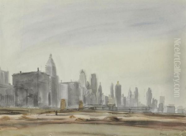Manhattan Skyline Oil Painting by Reginald Marsh