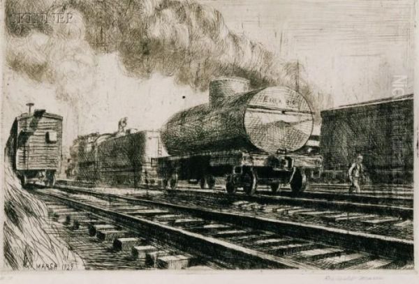 Tank Car Rail Oil Painting by Reginald Marsh