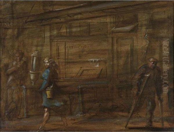 Girl In A Blue Dress Oil Painting by Reginald Marsh