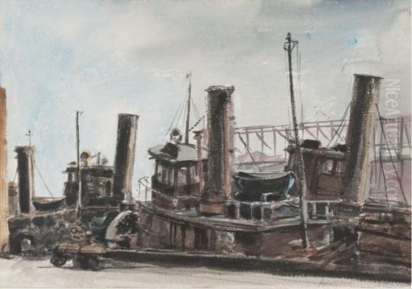 Tugboat Oil Painting by Reginald Marsh