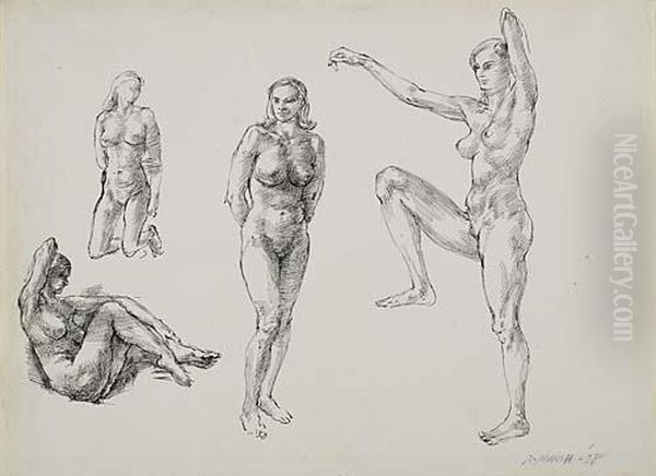 Nude Studies Oil Painting by Reginald Marsh