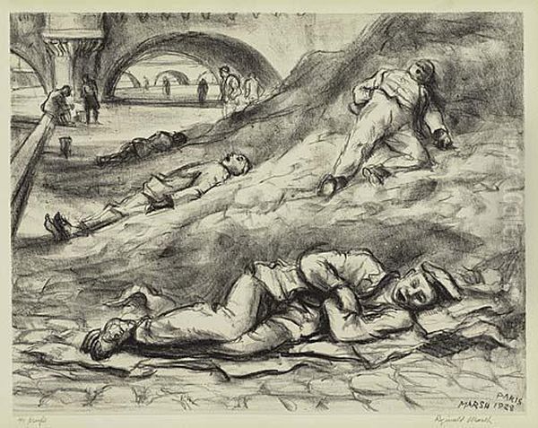 Along The Seine>. Oil Painting by Reginald Marsh