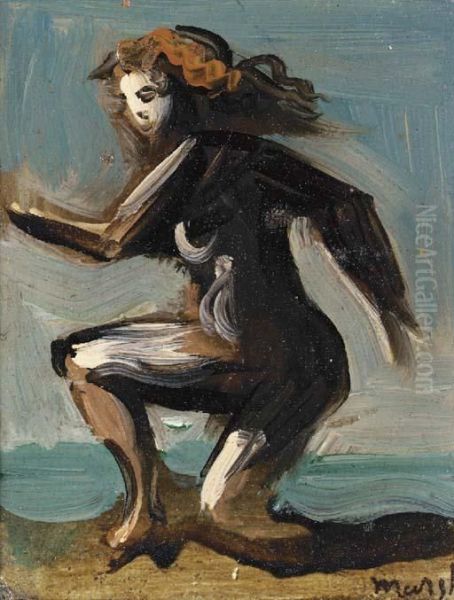 Woman In A Blue Skirt; Nude; And A Couple At The Beach: Three Works Oil Painting by Reginald Marsh