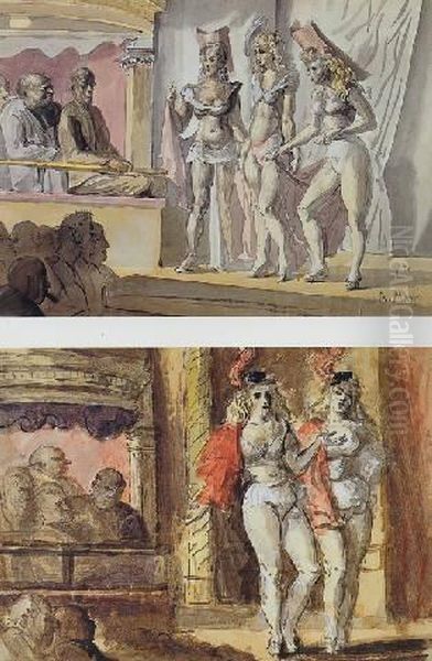 The Burlesque Show: A Double-sided Watercolor Oil Painting by Reginald Marsh