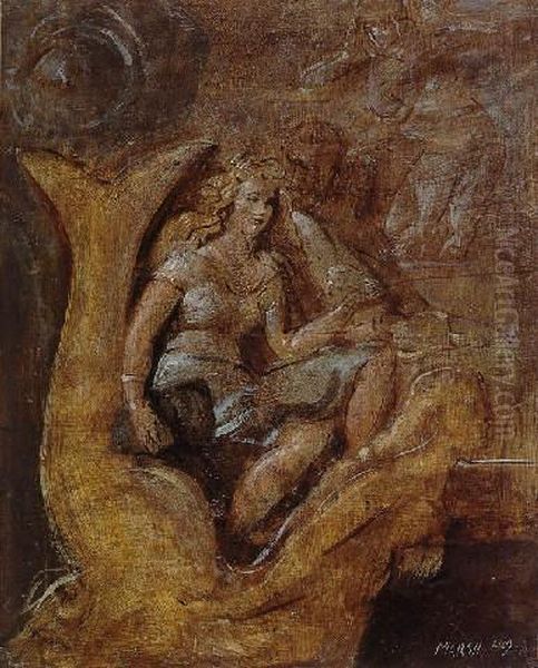 Woman On A Carousel Oil Painting by Reginald Marsh