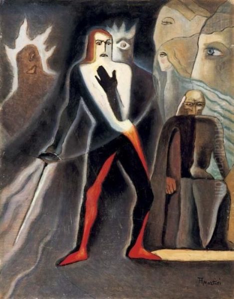 La Pazzia Di Amleto - 1932 Oil Painting by Alberto Martini