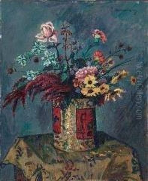Vaso Di Fiori Oil Painting by Piero Marussig