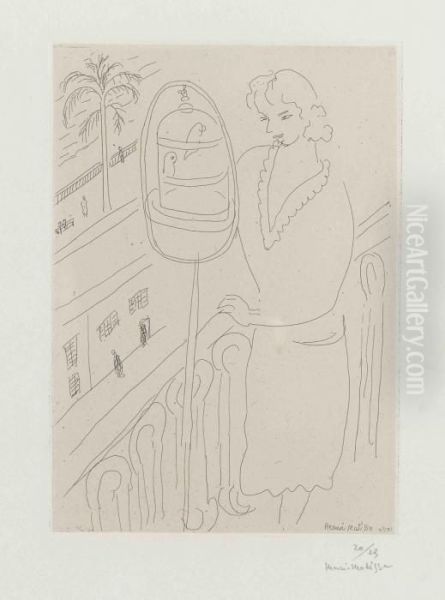 Jeune Femme Au Balcon, Observant Des Perruches Oil Painting by Henri Matisse