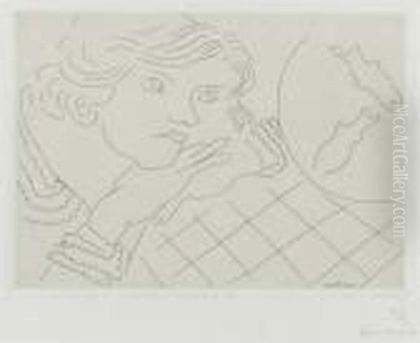 Jeune Femme, Poissons Rouge Et Nappe A Carreaux (d. 176) Oil Painting by Henri Matisse