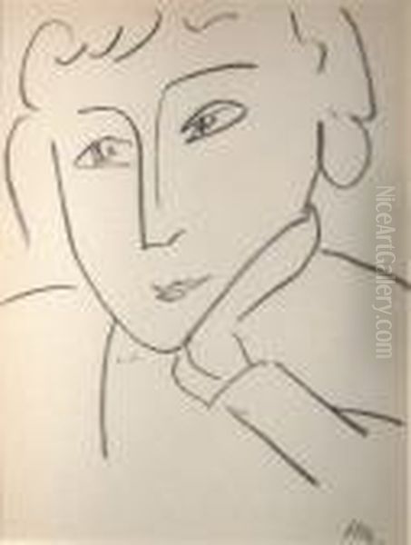 'portrait Of Man With Glasses' 
And 'portrait Of Women', Lithographs, Published By Mourlot, Published In
 Verve 1958, 26cm X 26cm, Framed Oil Painting by Henri Matisse