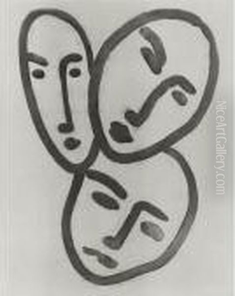 Trois Tetes: One Plate Oil Painting by Henri Matisse