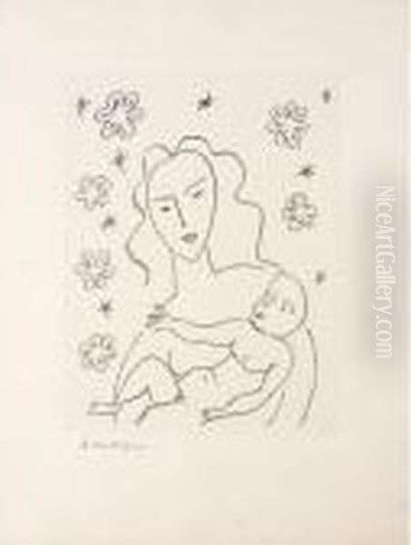 Vierge Et Enfant Sur Fond De Fleurs Et D'etoiles (d. 646) Oil Painting by Henri Matisse