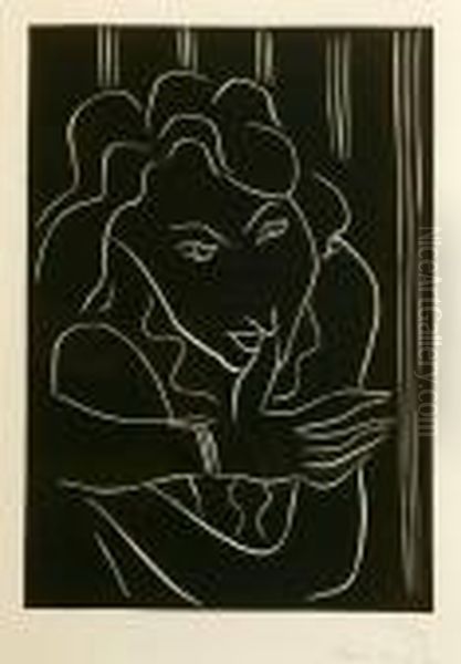 Femme, Le Pouch Sur Les Levres, Fond Raye ,1938 Oil Painting by Henri Matisse