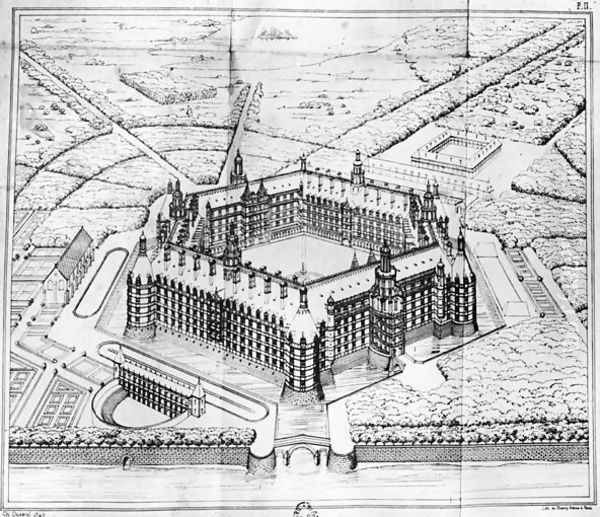 Reconstruction of Theleme Abbey, illustration from Rabelais et larchitecture de la Renaissance by Charles Lenormant 1802-59, Paris, published 1840 Oil Painting by Questel