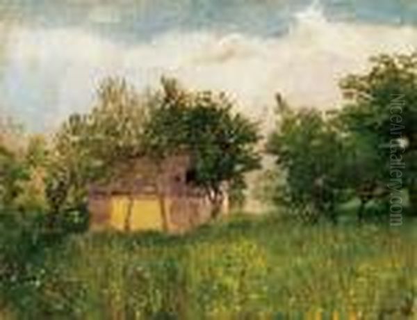 Gardener's Cottage In A Spring Garden Oil Painting by Laszlo Mednyanszky