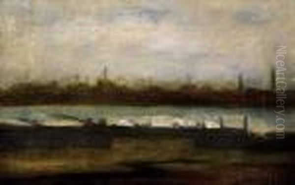 View With A River Oil Painting by Laszlo Mednyanszky