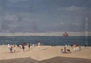 Figures On Gorleston Beach Under Summer Skies
