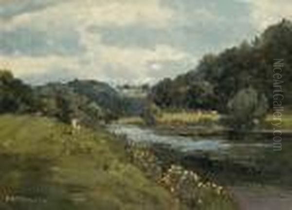 Figures In The Wye Valley Oil Painting by Campbell A. Mellon
