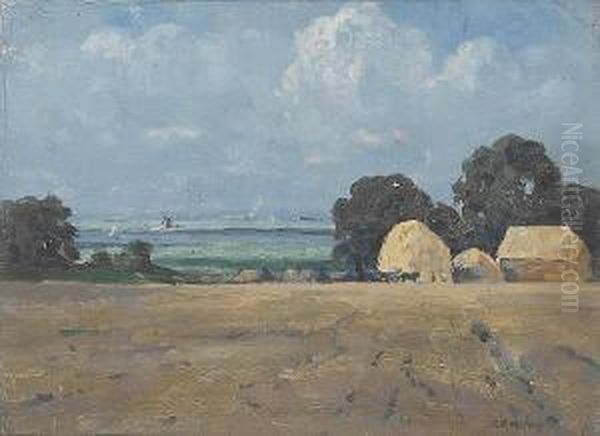 Building The Ricks Oil Painting by Campbell A. Mellon