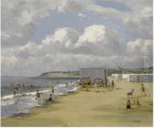 Beach Huts Oil Painting by Campbell A. Mellon