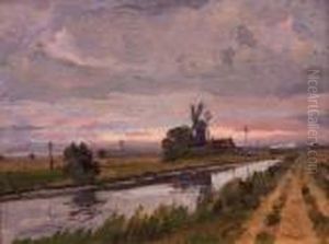 Broad Scene With Windmill 
Train To Distance