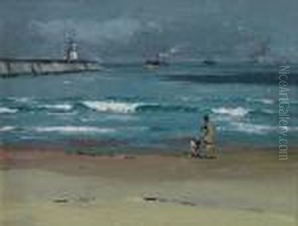 Breydon, From Burgh Castle; Late Oct, Low Ebb, Quiet Day Oil Painting by Campbell A. Mellon