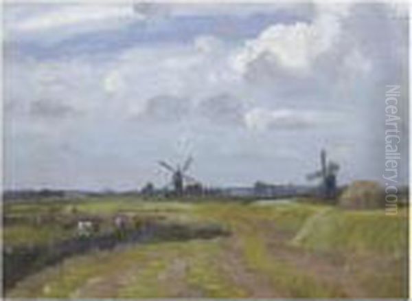 Erbury From Fordwych; Burgh Castle; May; Solaves Oil Painting by Campbell A. Mellon