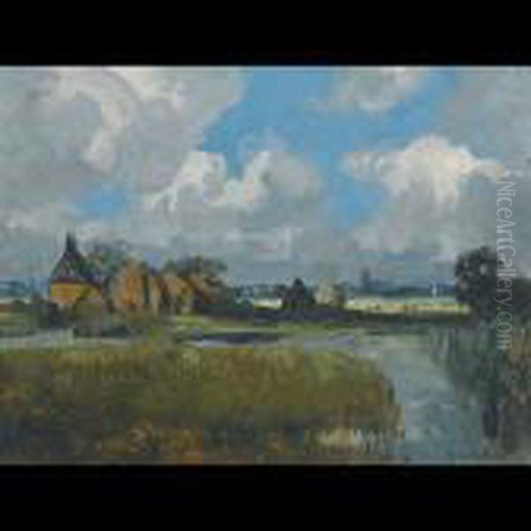 The Marsh Farm, Late August Moon Oil Painting by Campbell A. Mellon
