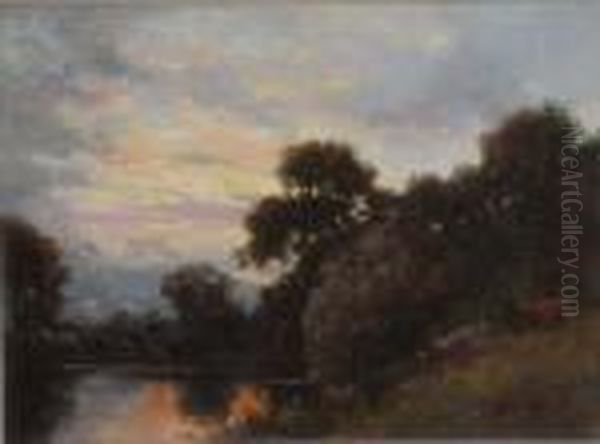 'evening On The Burl' Inscribed Verso, Exhibited R.a 1925-6? 12 X 16in Oil Painting by Campbell A. Mellon