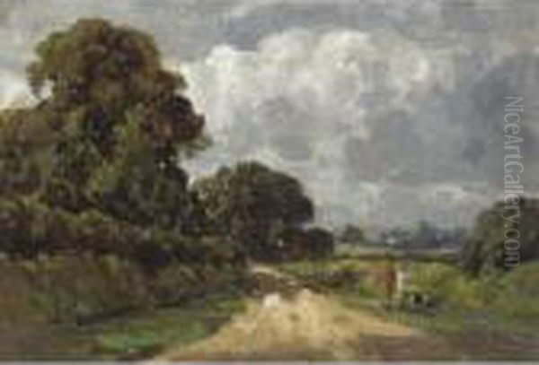 A Countyry Lane Oil Painting by Campbell A. Mellon