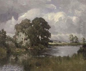 River Landscape With Fisherman