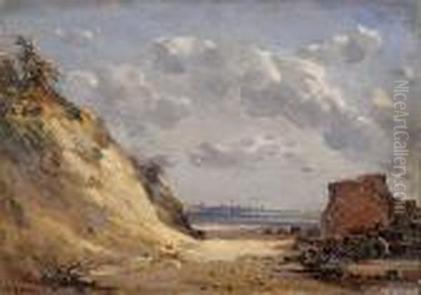 Corton Beach, Yarmouth In The Distance Oil Painting by Campbell A. Mellon