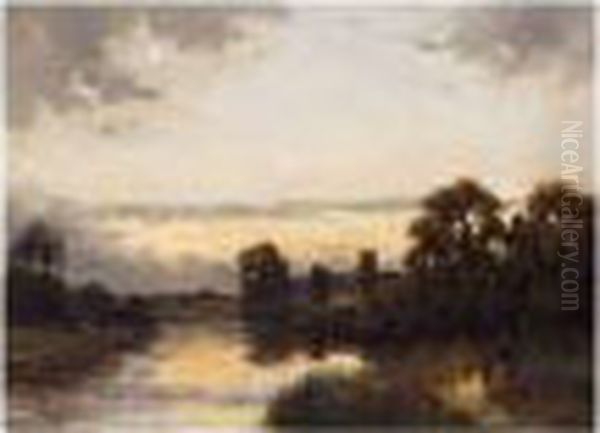 Afterglow, Near Newark-on-trent Oil Painting by Campbell A. Mellon