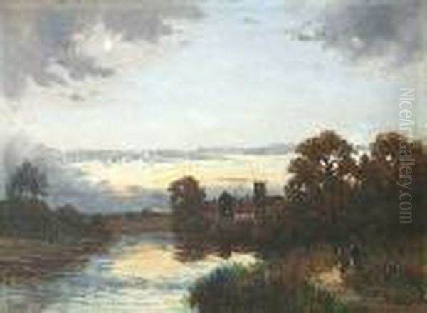 Afterglow, Newark On Trent Oil Painting by Campbell A. Mellon