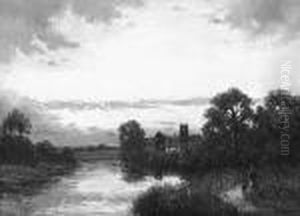 Figures Walking At Dusk By The River Trent